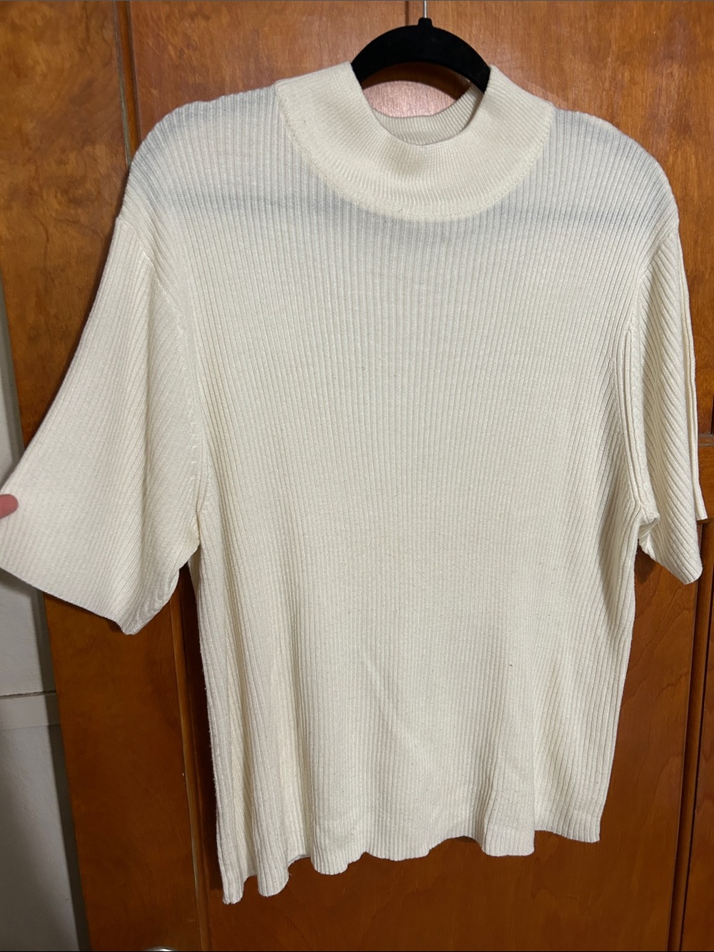 Studio Works Cream Ribbed Mock Neck Short Sleeve Top